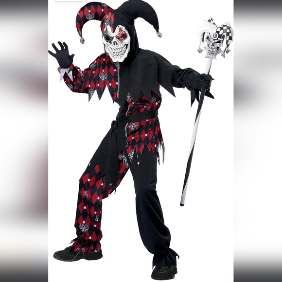 Sinister Jester/Scary Clown Costume Size Medium 8-10 - Picture 1 of 6